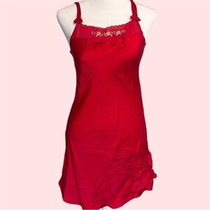 Vintage silk red European slip dress with embroidery